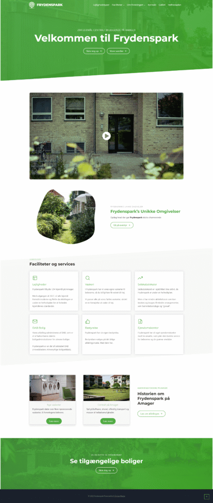 Afdelingshjemmeside til boligforeningen Frydenspark